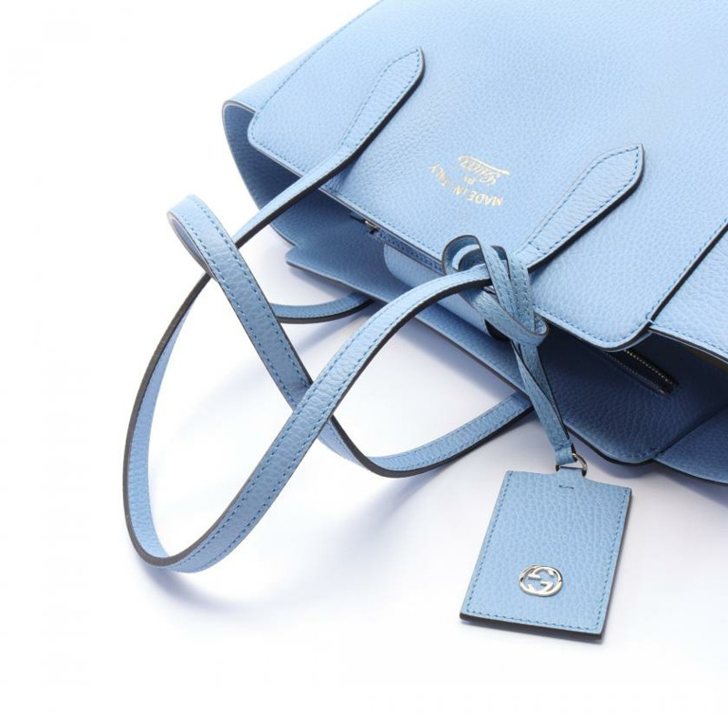 中古GUCCI[AB]Swing 肩包 真皮托特包 浅蓝色-4