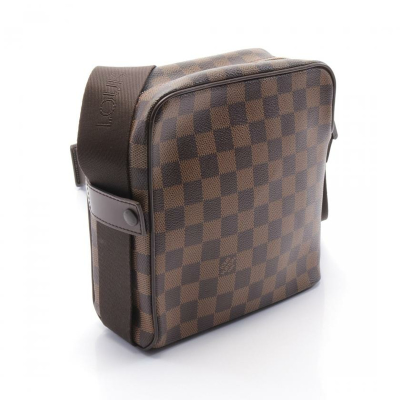中古LOUIS VUITTON[B]Olav PM  乌黑色棋盘格 肩包 PVC 真皮 棕色-1