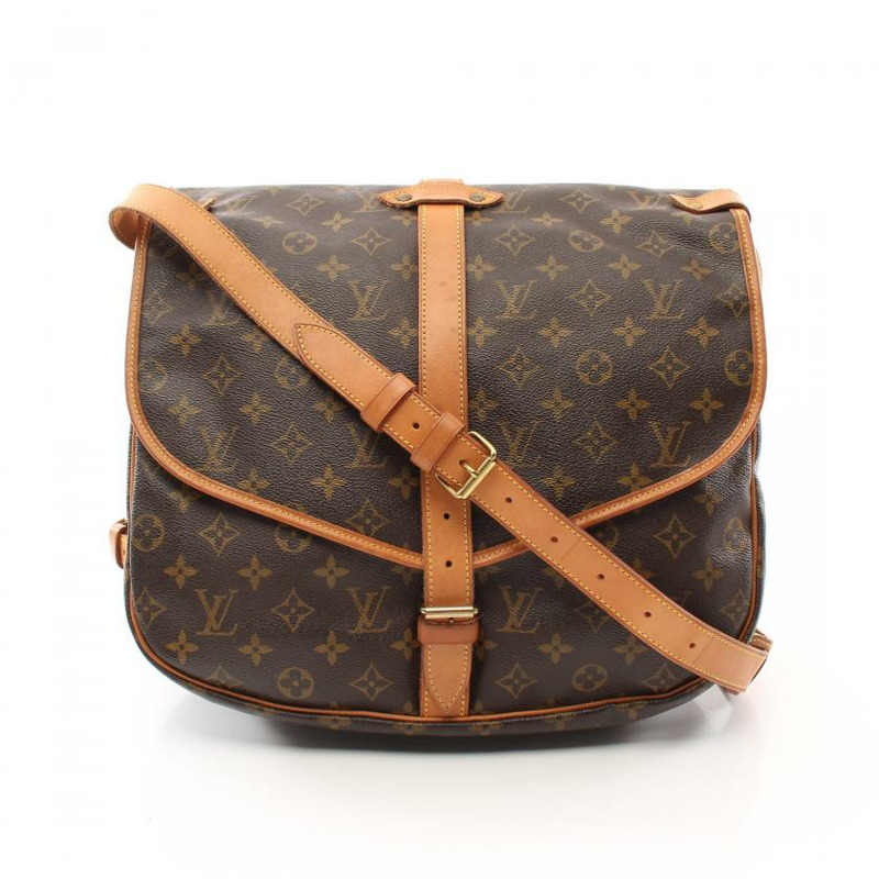 中古LOUIS VUITTON[B]Saumur35  老花肩包 PVC 真皮 棕色-0
