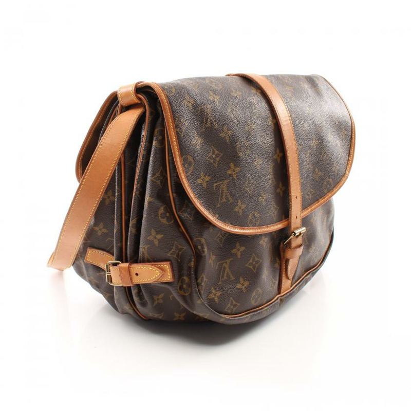 中古LOUIS VUITTON[B]Saumur35  老花肩包 PVC 真皮 棕色-1