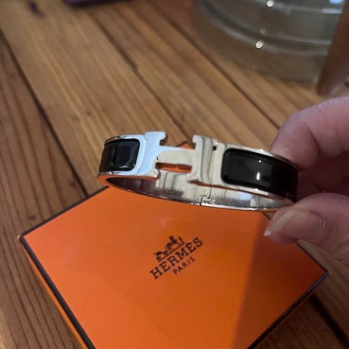 【R】HERMES|經典H手環 黑銀-0