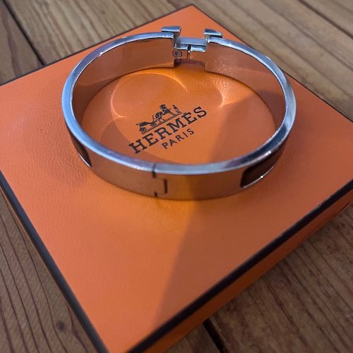 【R】HERMES|經典H手環 黑銀-3