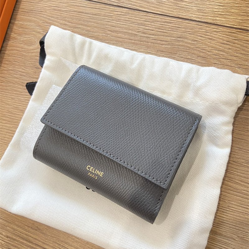 【台灣現貨】Celine 牛皮三折短夾 大象灰色-0