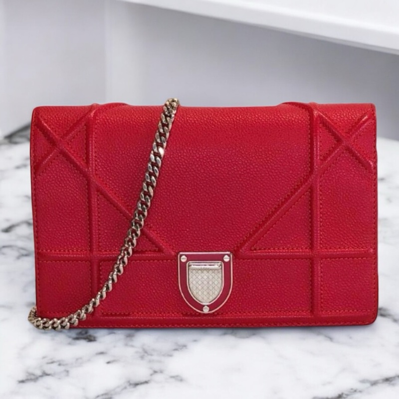DIOR 全皮翻蓋銀鏈WOC 紅色 極新美品-0