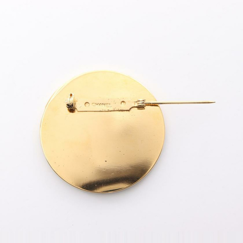 中古CHANEL[B]双C标志 胸针 GP 金色 黑色 vintage-1