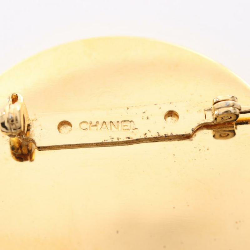 中古CHANEL[B]双C标志 胸针 GP 金色 黑色 vintage-2