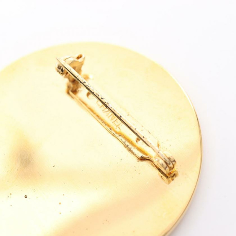 中古CHANEL[B]双C标志 胸针 GP 金色 黑色 vintage-4