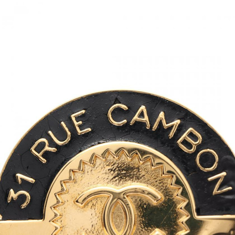 中古CHANEL[B]双C标志 胸针 GP 金色 黑色 vintage-5