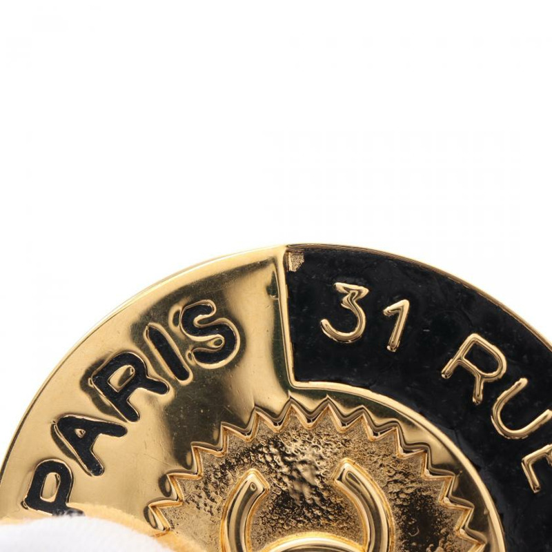 中古CHANEL[B]双C标志 胸针 GP 金色 黑色 vintage-6