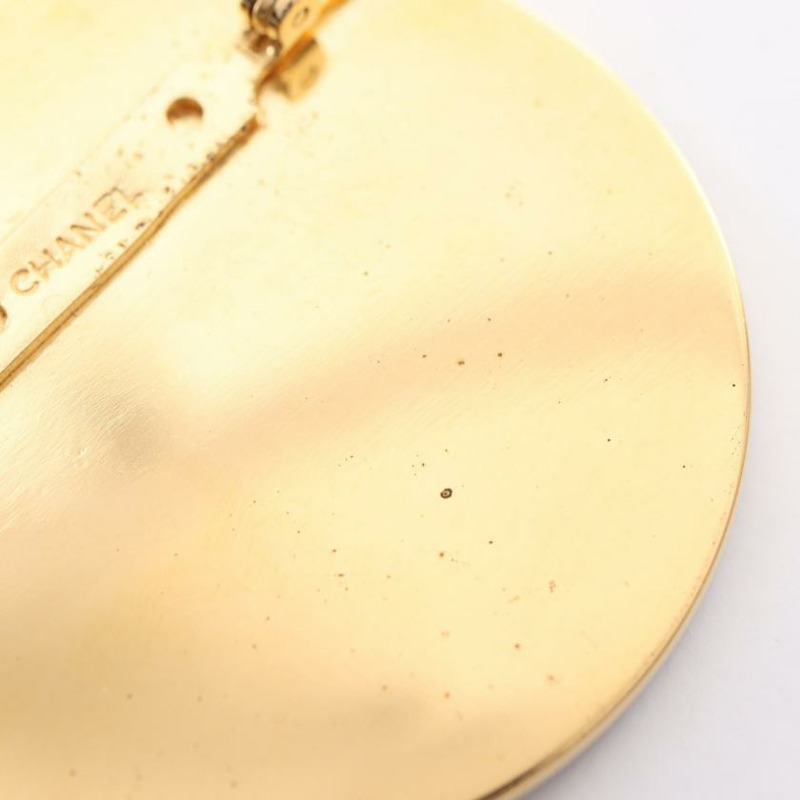 中古CHANEL[B]双C标志 胸针 GP 金色 黑色 vintage-7