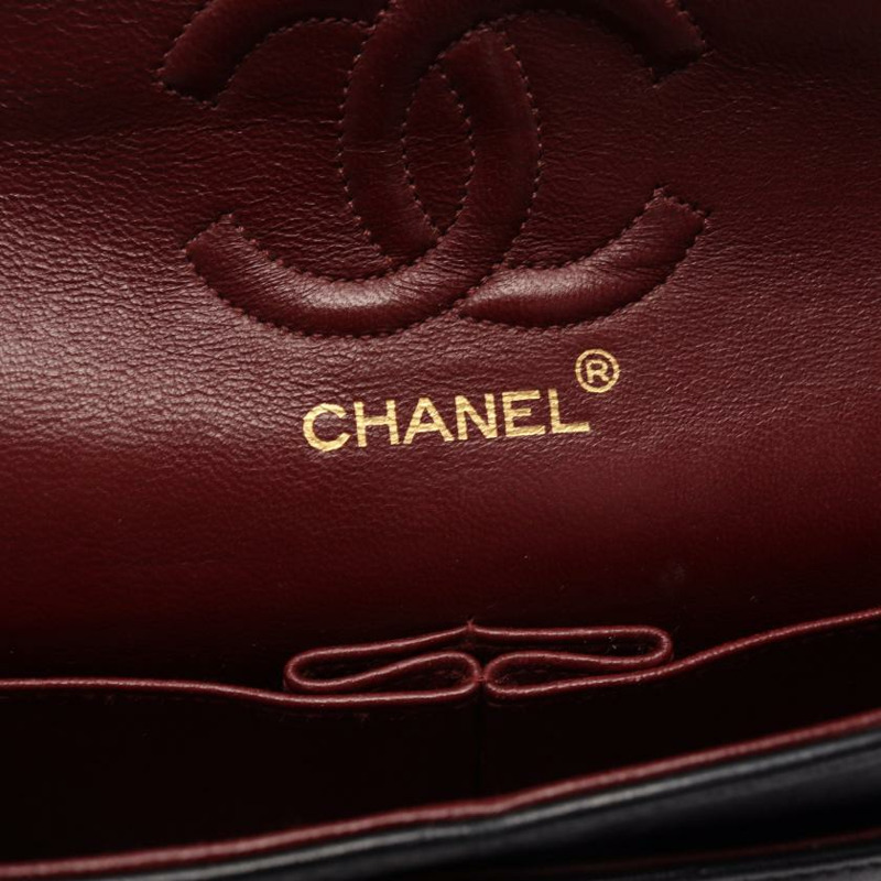 中古CHANEL[B]CF 菱格纹 双翻盖 双链条肩包 小羊皮 黑色 金色五金 vintage-3