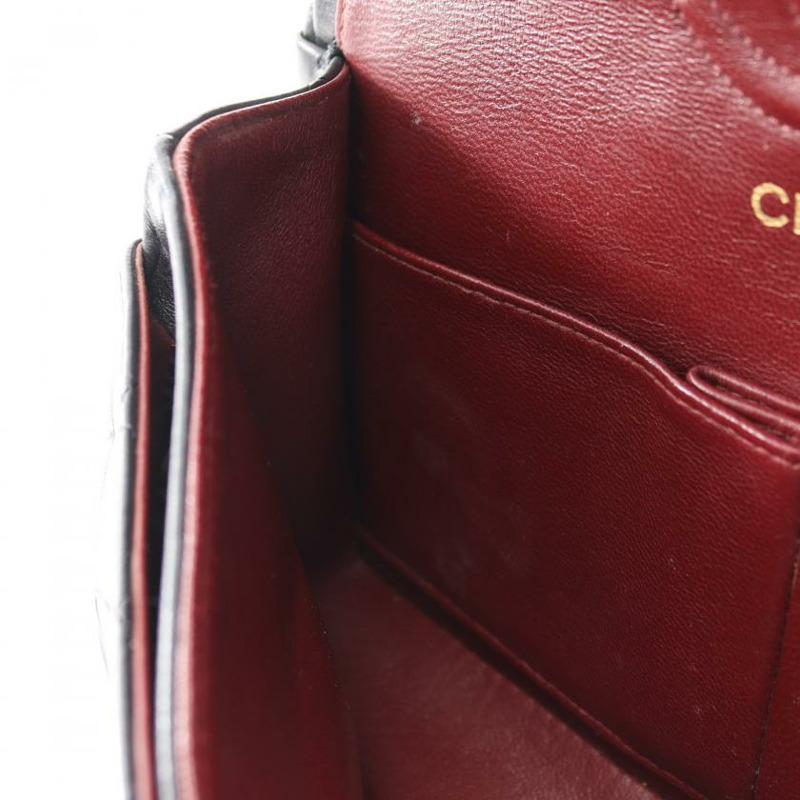 中古CHANEL[B]CF 菱格纹 双翻盖 双链条肩包 小羊皮 黑色 金色五金 vintage-8