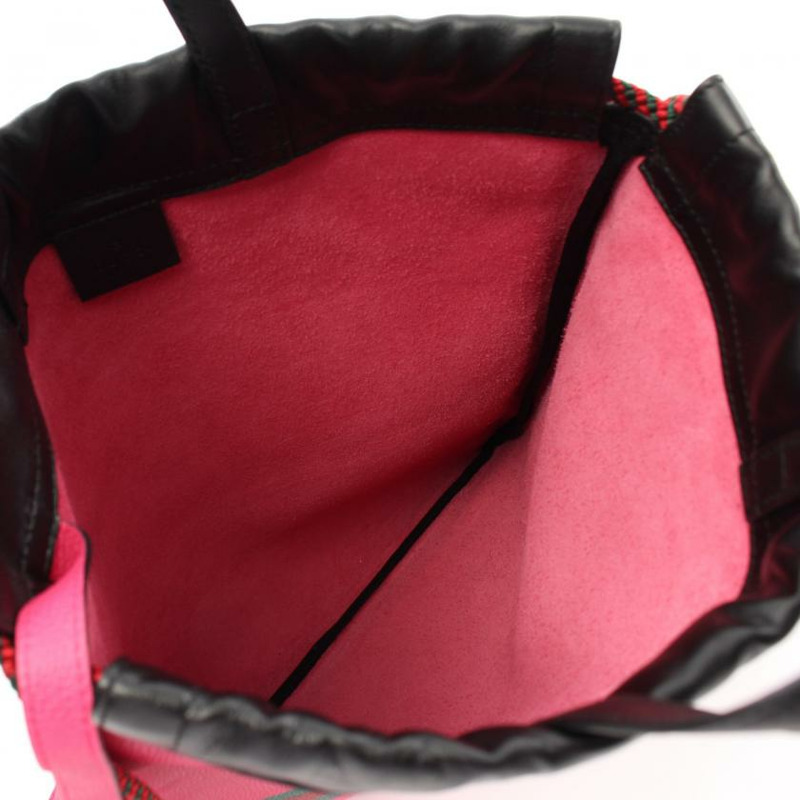 中古GUCCI[AB]vintage Logo Nap Sac 双肩包真皮 粉色 多彩色 附小袋-2