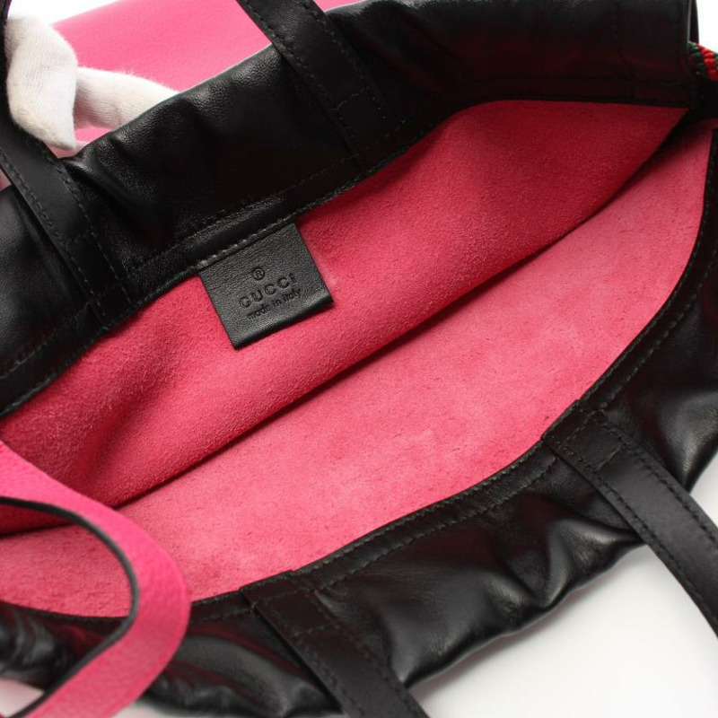 中古GUCCI[AB]vintage Logo Nap Sac 双肩包真皮 粉色 多彩色 附小袋-4