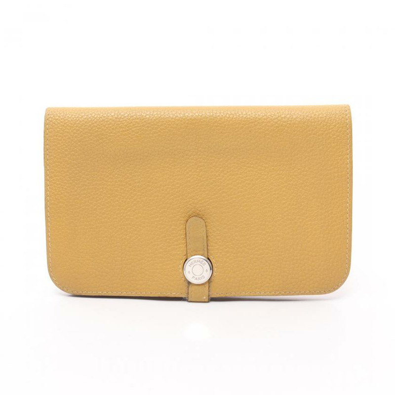 中古HERMES[B]多贡总经理 咖喱色 双折长钱包 Togo（經典普及的Birkin用皮） 黄棕色 银色五金 □K刻印-0