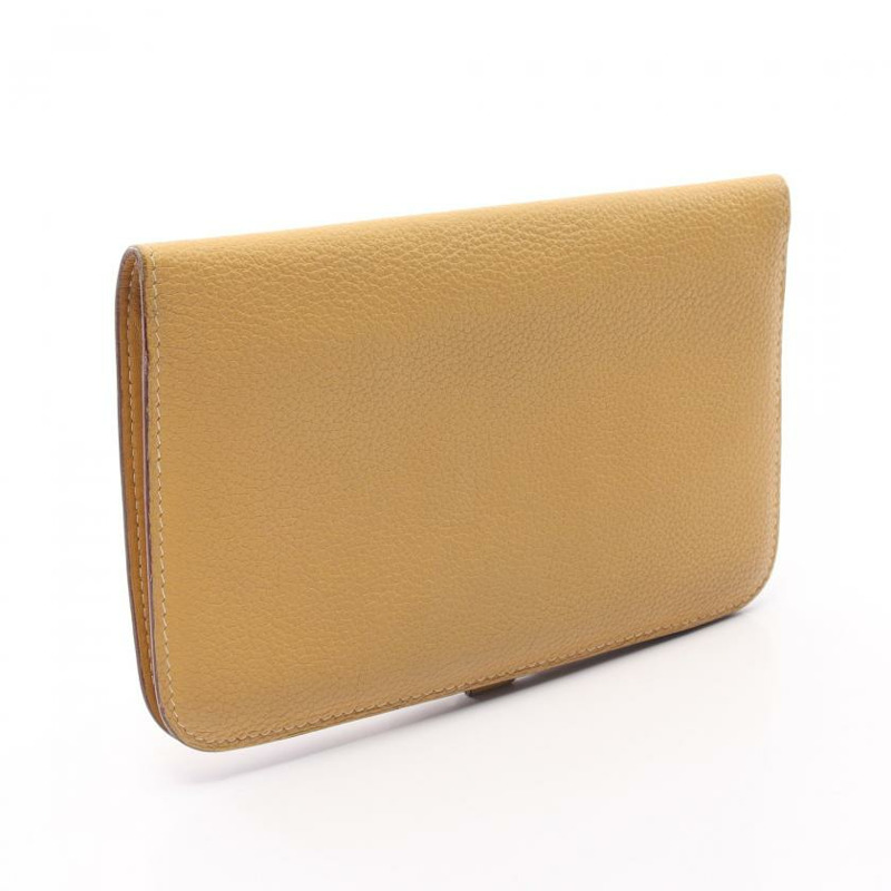 中古HERMES[B]多贡总经理 咖喱色 双折长钱包 Togo（經典普及的Birkin用皮） 黄棕色 银色五金 □K刻印-1