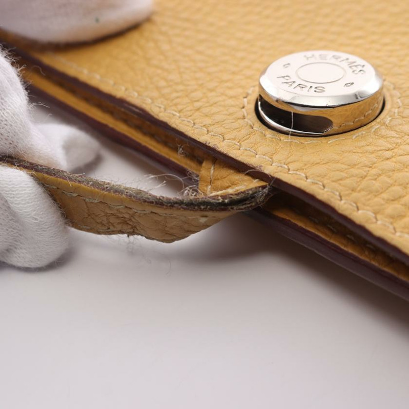 中古HERMES[B]多贡总经理 咖喱色 双折长钱包 Togo（經典普及的Birkin用皮） 黄棕色 银色五金 □K刻印-8