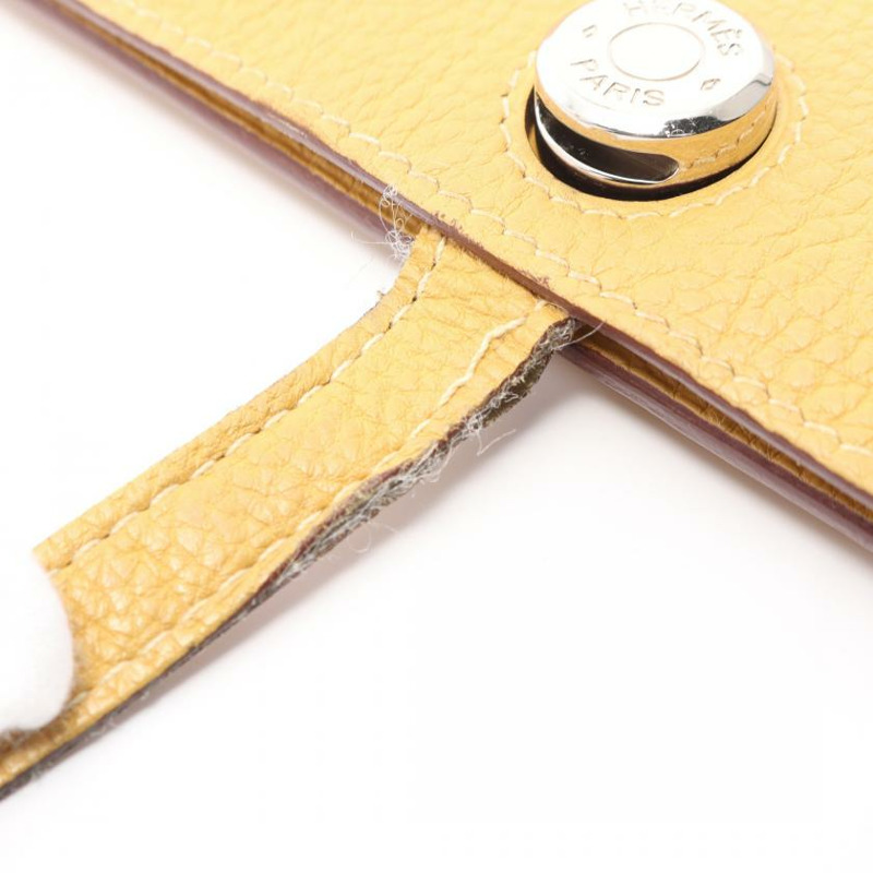 中古HERMES[B]多贡总经理 咖喱色 双折长钱包 Togo（經典普及的Birkin用皮） 黄棕色 银色五金 □K刻印-9