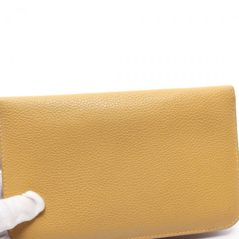 中古HERMES[B]多贡总经理 咖喱色 双折长钱包 Togo（經典普及的Birkin用皮） 黄棕色 银色五金 □K刻印-13