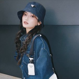 Prada Denim bucket hat 經典三角LOGO 深藍牛仔 漁夫帽 S-4