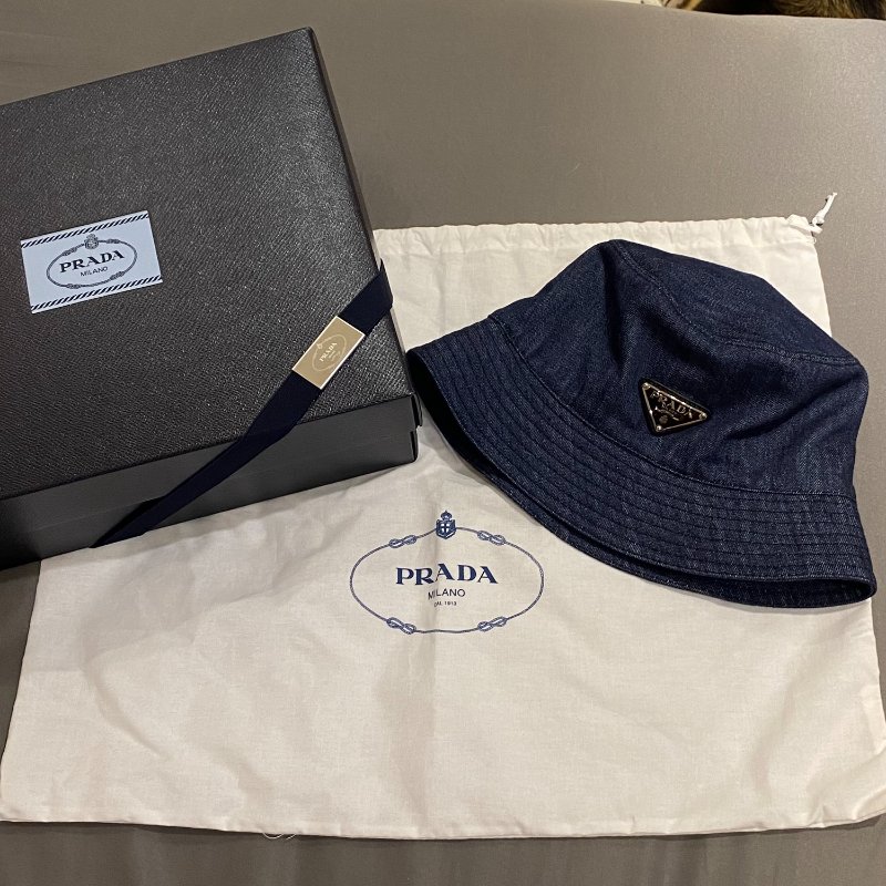 Prada Denim bucket hat 經典三角LOGO 深藍牛仔 漁夫帽 S-6