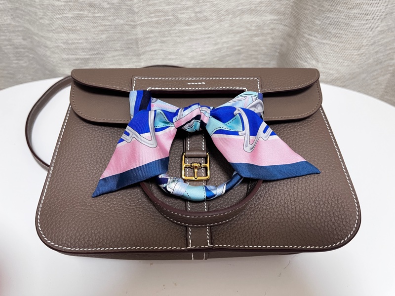 Hermes U刻 Halzan 25 大象灰 金釦-1