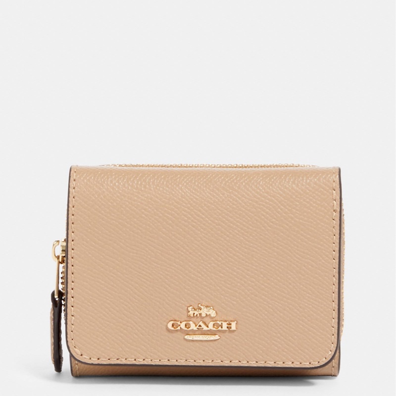 Coach奶茶色 防刮三折短夾 零錢袋-0