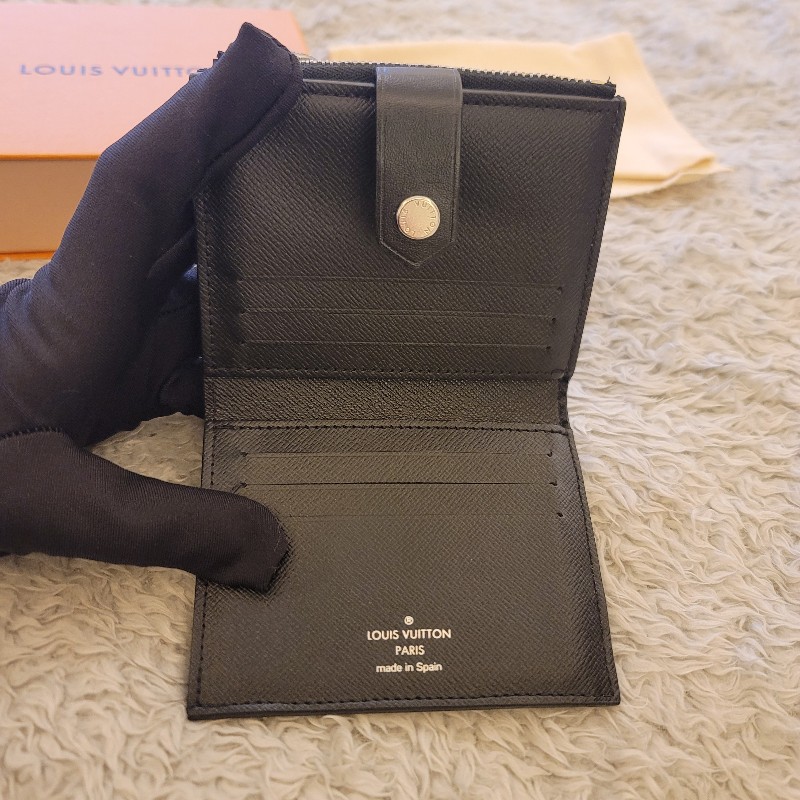 LV 黑棋盤格短夾 芯片款-5