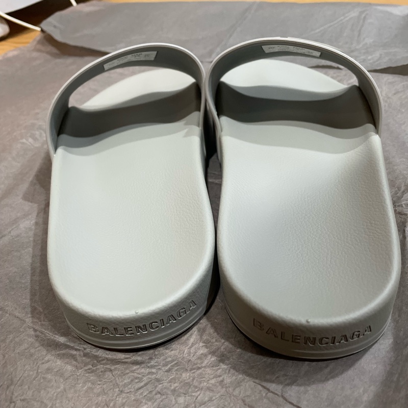 全新巴黎世家Balenciaga BB牛皮橡膠拖鞋 灰色GR 男生拖鞋 女生拖鞋 USA8-2