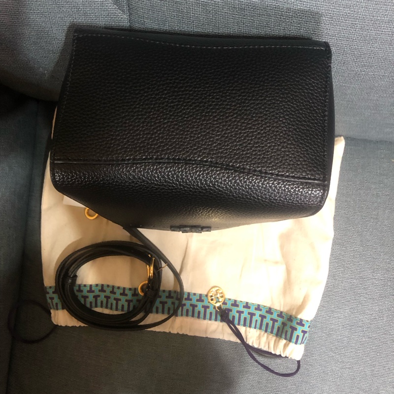 🌺母親節降價優惠🎁TORY BURCH McGraw 雙T縫線牛皮兩用水桶包💼百搭黑色🌈隋棠包款👜-7