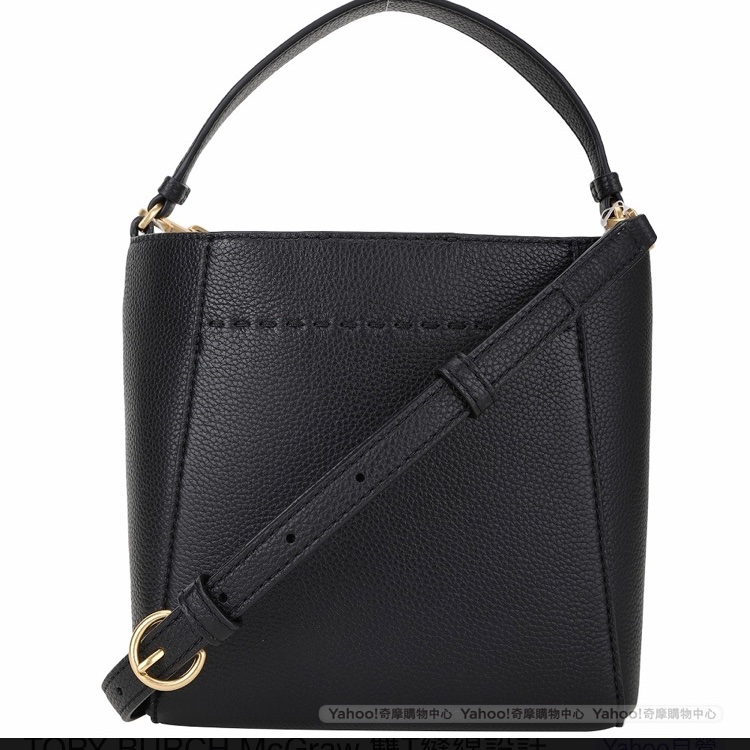 🌺母親節降價優惠🎁TORY BURCH McGraw 雙T縫線牛皮兩用水桶包💼百搭黑色🌈隋棠包款👜-9