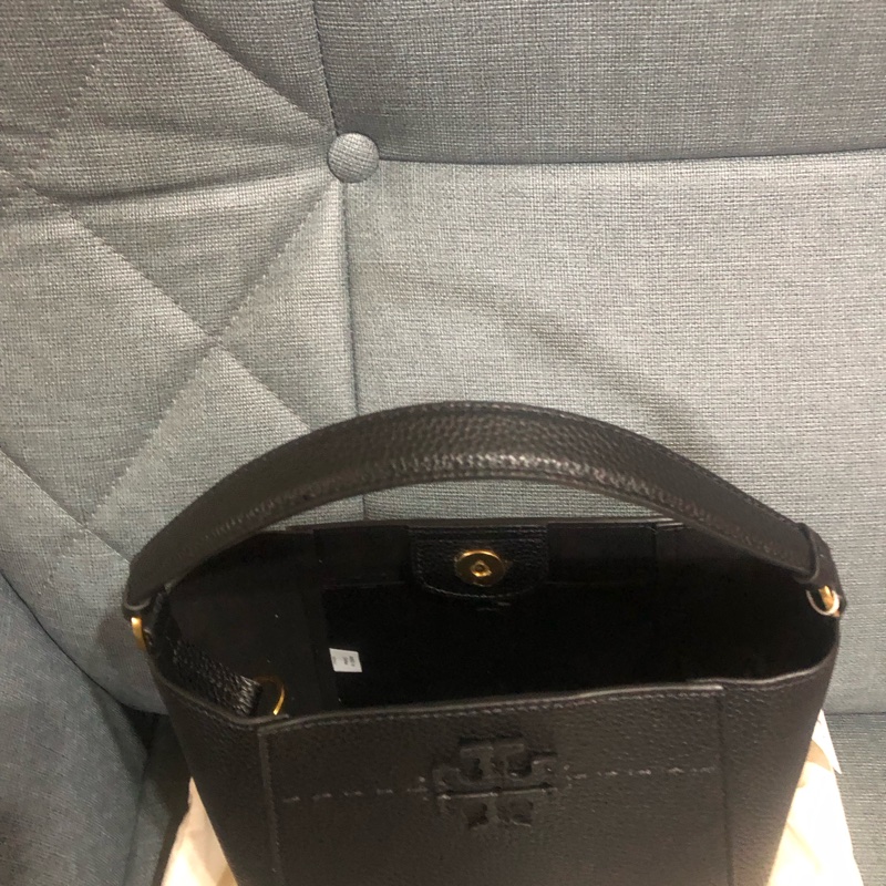🌺母親節降價優惠🎁TORY BURCH McGraw 雙T縫線牛皮兩用水桶包💼百搭黑色🌈隋棠包款👜-10