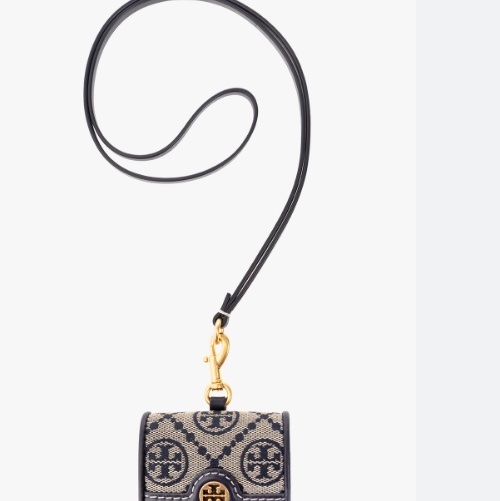 🎁附盒🉑️送禮🧚🏻‍♀️Tory burch 老花耳機🎧的家🏠專櫃款T Monogram緹花AirPods Pro耳機包/耳機套(深藍）l-8