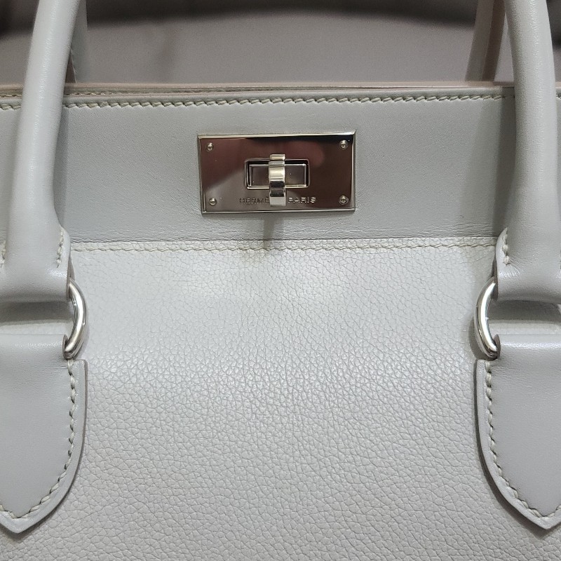 ♤Hermes♤愛馬仕 可愛氣質mini Toolbox 20cm 外縫灰白色牛奶盒子(全配盒子配件完整）-15