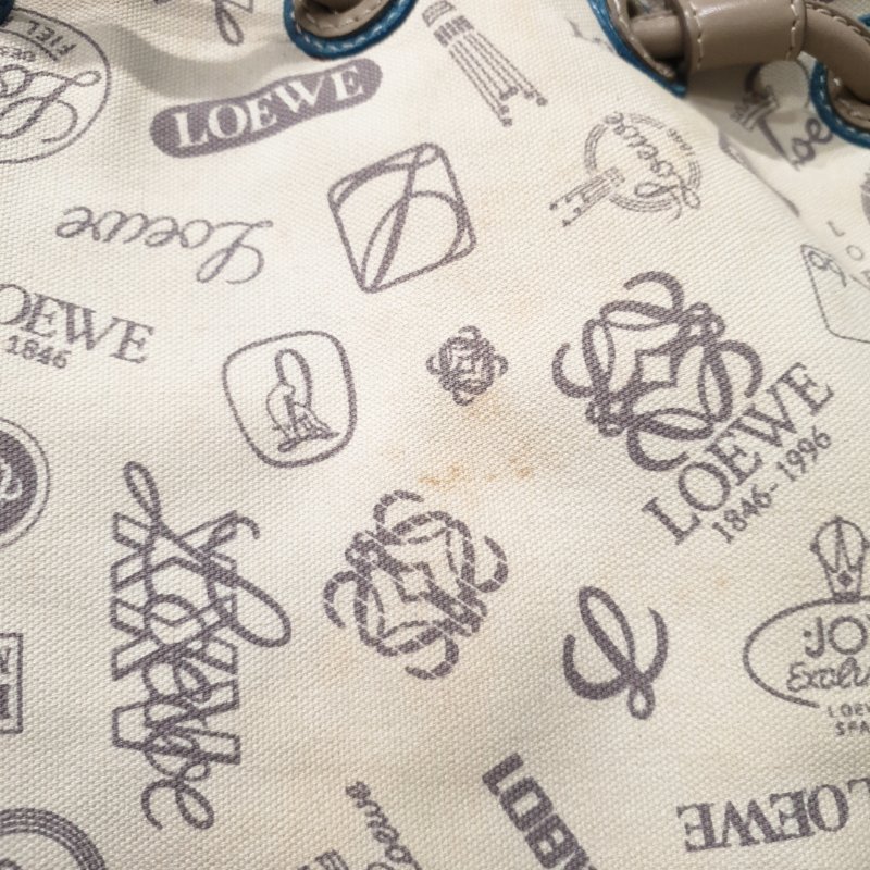 LOEWE 羅威 米白色 帆布拼麂皮 LOGO 束口 托特包/肩背包/手提包-13