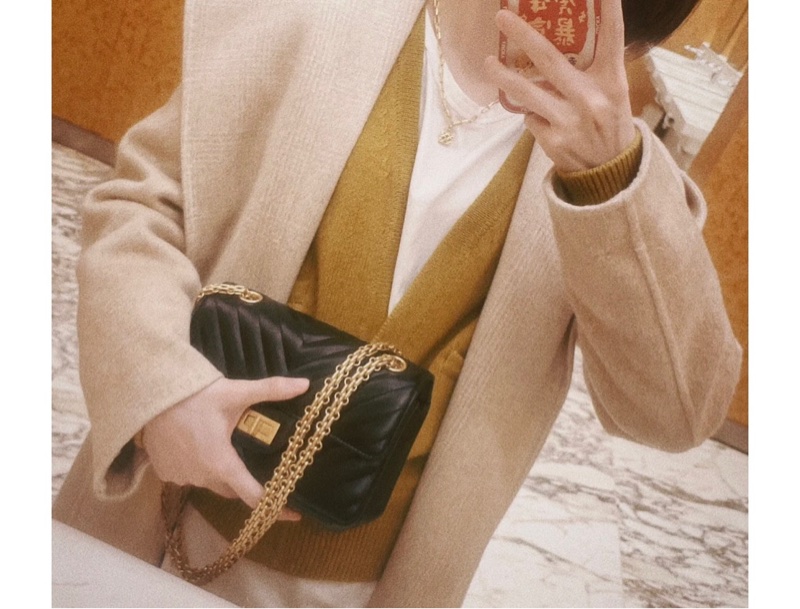 全新CHANEL 經典款 mini reissue 2.55 黑色 霧金鍊-12