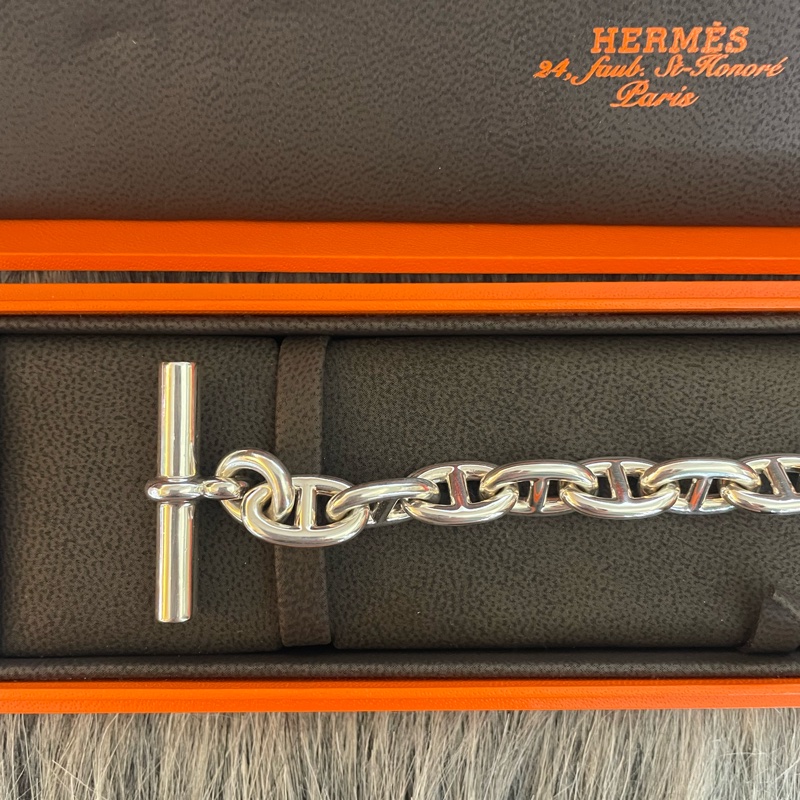 全新愛馬仕豬鼻子M 號純銀925手鍊-2