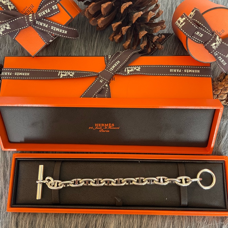 全新愛馬仕豬鼻子M 號純銀925手鍊-3