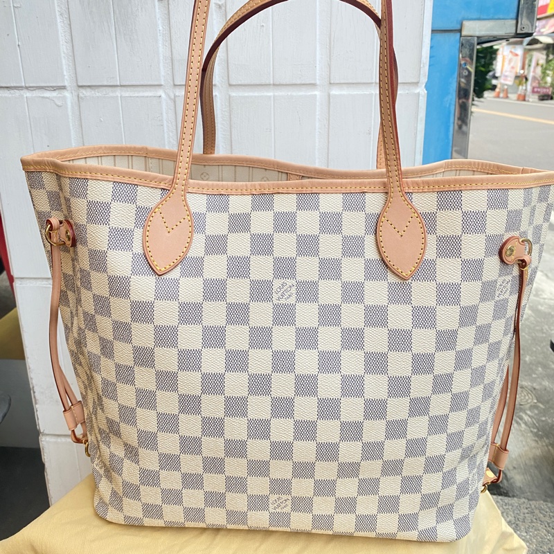 近新LOUIS VUITTON LV白棋盤格N51107中款NEVERFULL肩背包MM-0