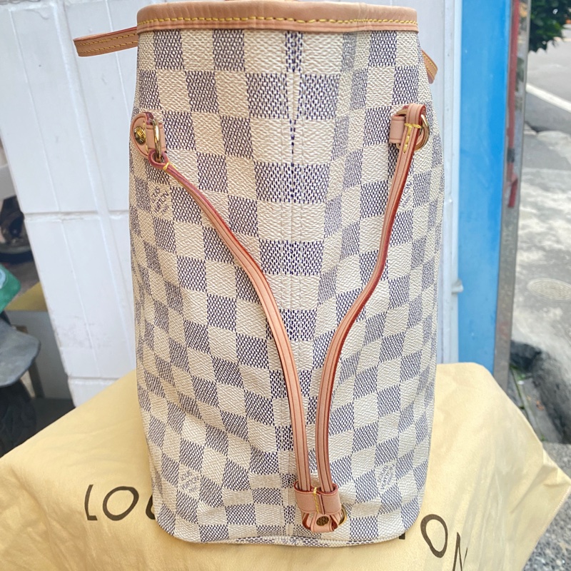 近新LOUIS VUITTON LV白棋盤格N51107中款NEVERFULL肩背包MM-1