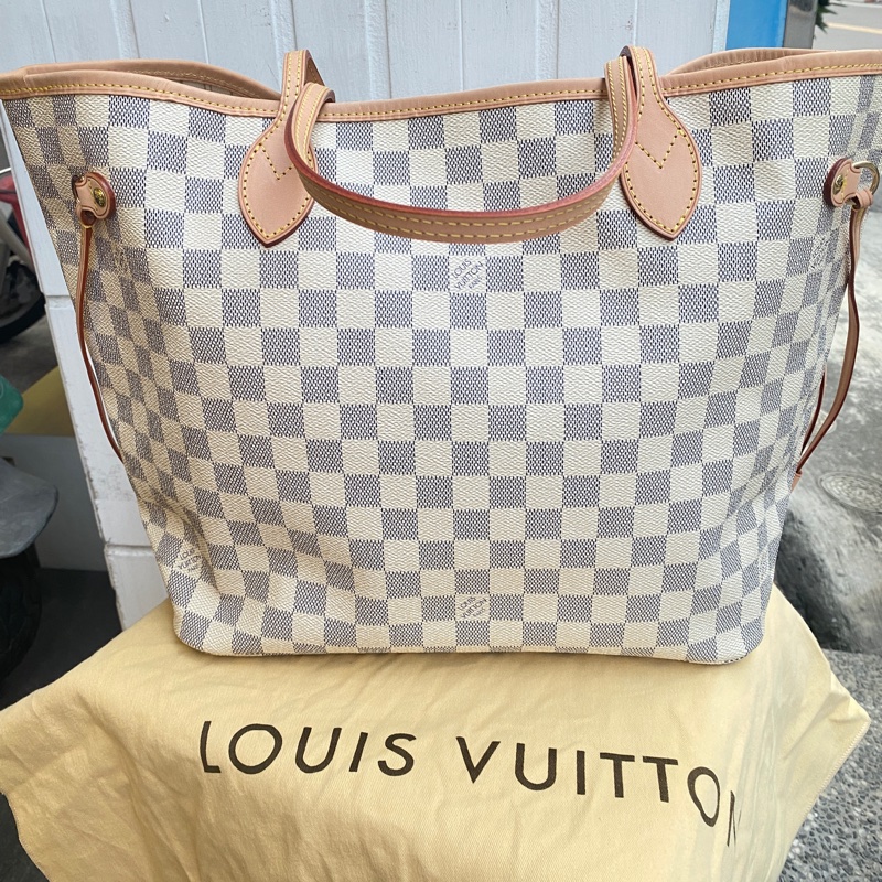 近新LOUIS VUITTON LV白棋盤格N51107中款NEVERFULL肩背包MM-2