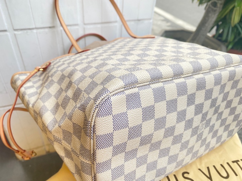 近新LOUIS VUITTON LV白棋盤格N51107中款NEVERFULL肩背包MM-9