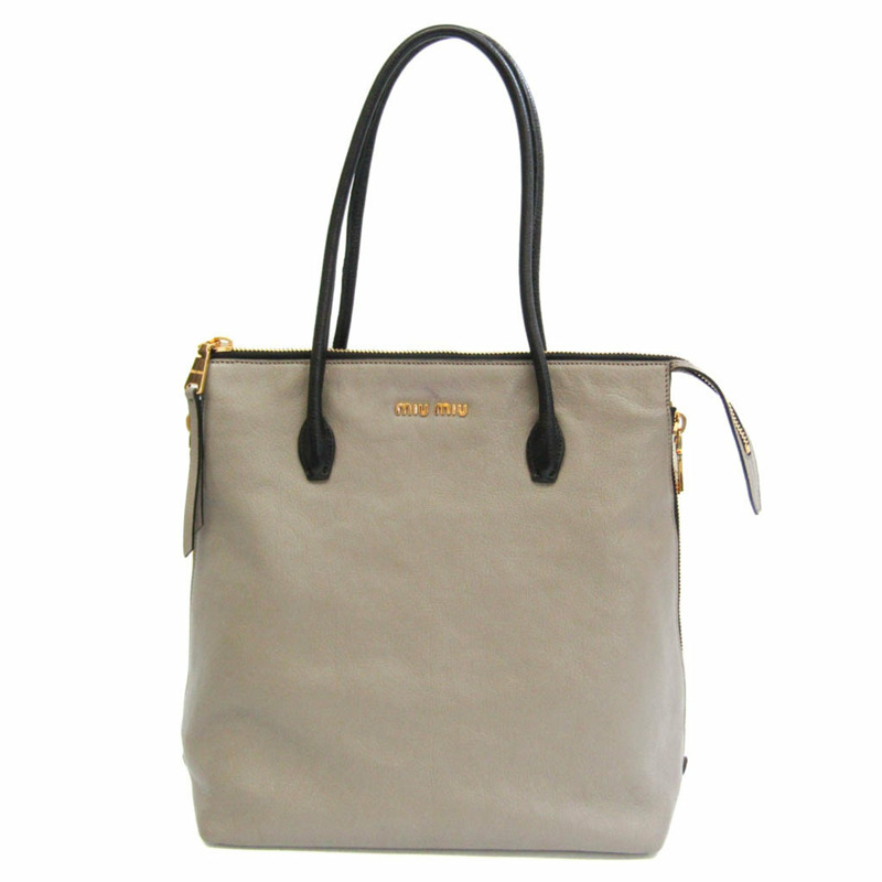 【日本直送】Miu Miu RR1893 女士皮革托特包黑色,淺灰色-0
