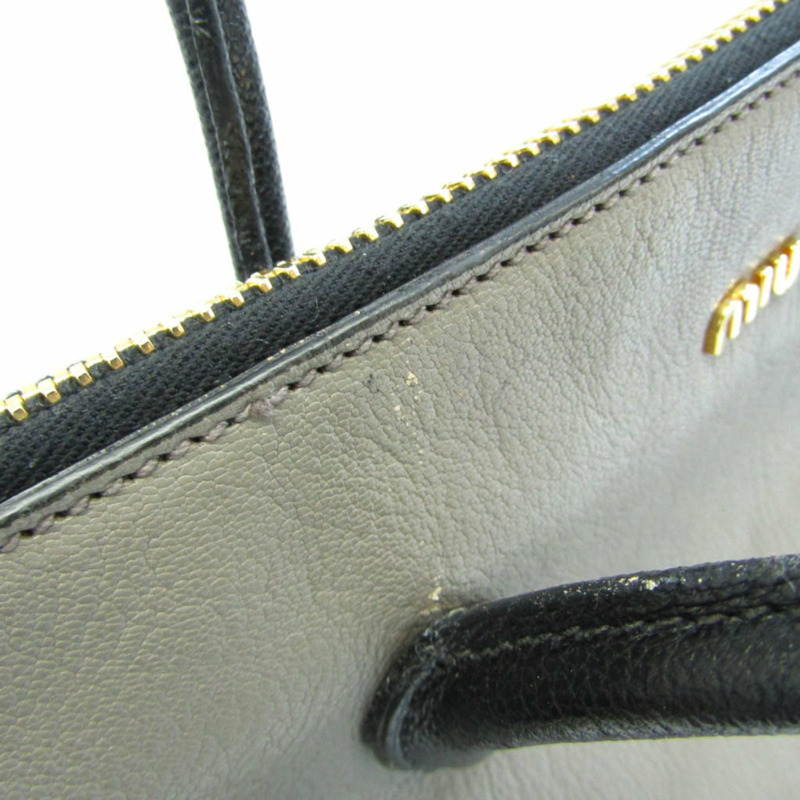 【日本直送】Miu Miu RR1893 女士皮革托特包黑色,淺灰色-5