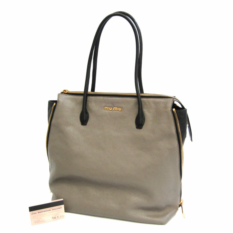 【日本直送】Miu Miu RR1893 女士皮革托特包黑色,淺灰色-11