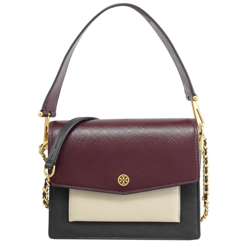 TORY BURCH ROBINSON 經典LOGO拼色兩用肩背/斜背包(酒紅黑)-0