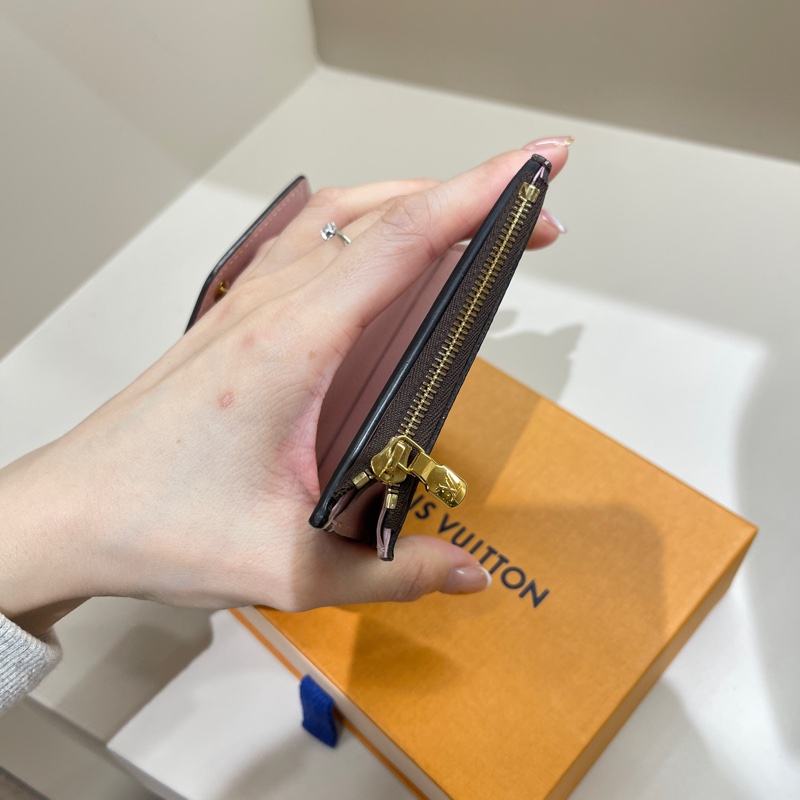 Louis Vuitton|粉色拼接老花三折短夾-3