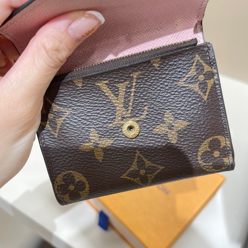 Louis Vuitton｜粉色拼接老花三折短夾-5