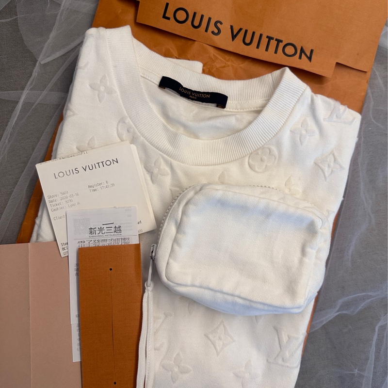 LV Monogram 魔術貼短袖T恤 白色T恤 近全新 二手-0