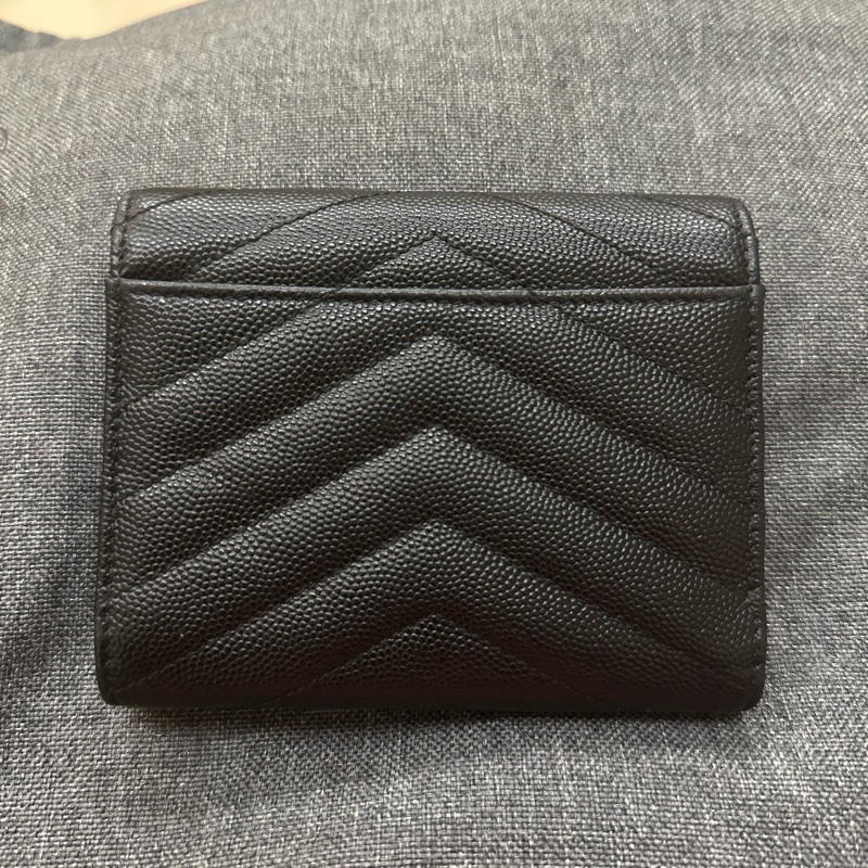 YSL Saint Laurent 荔枝皮短夾 荔枝紋牛皮 黑金短夾 信封短夾-3